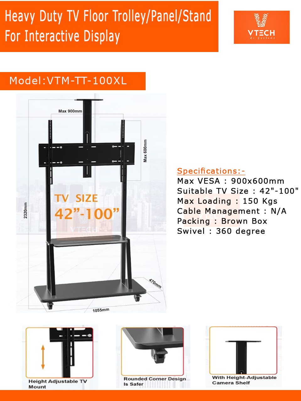 vtm-tt-100xl tv trolley