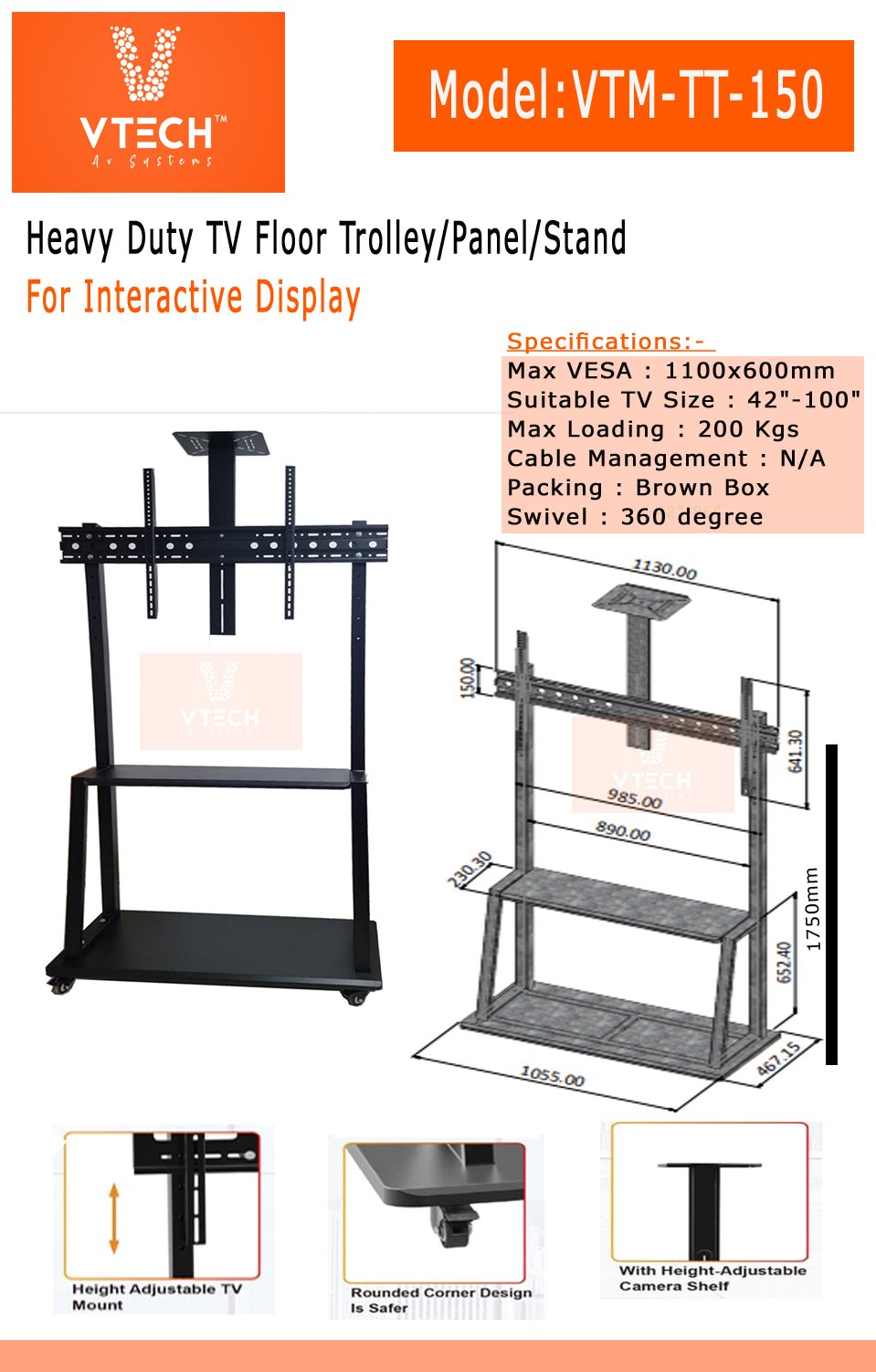 98 inch interactive panel stand 