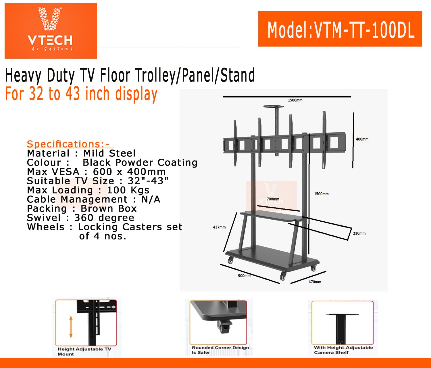 dual monitor tv trolley stand 