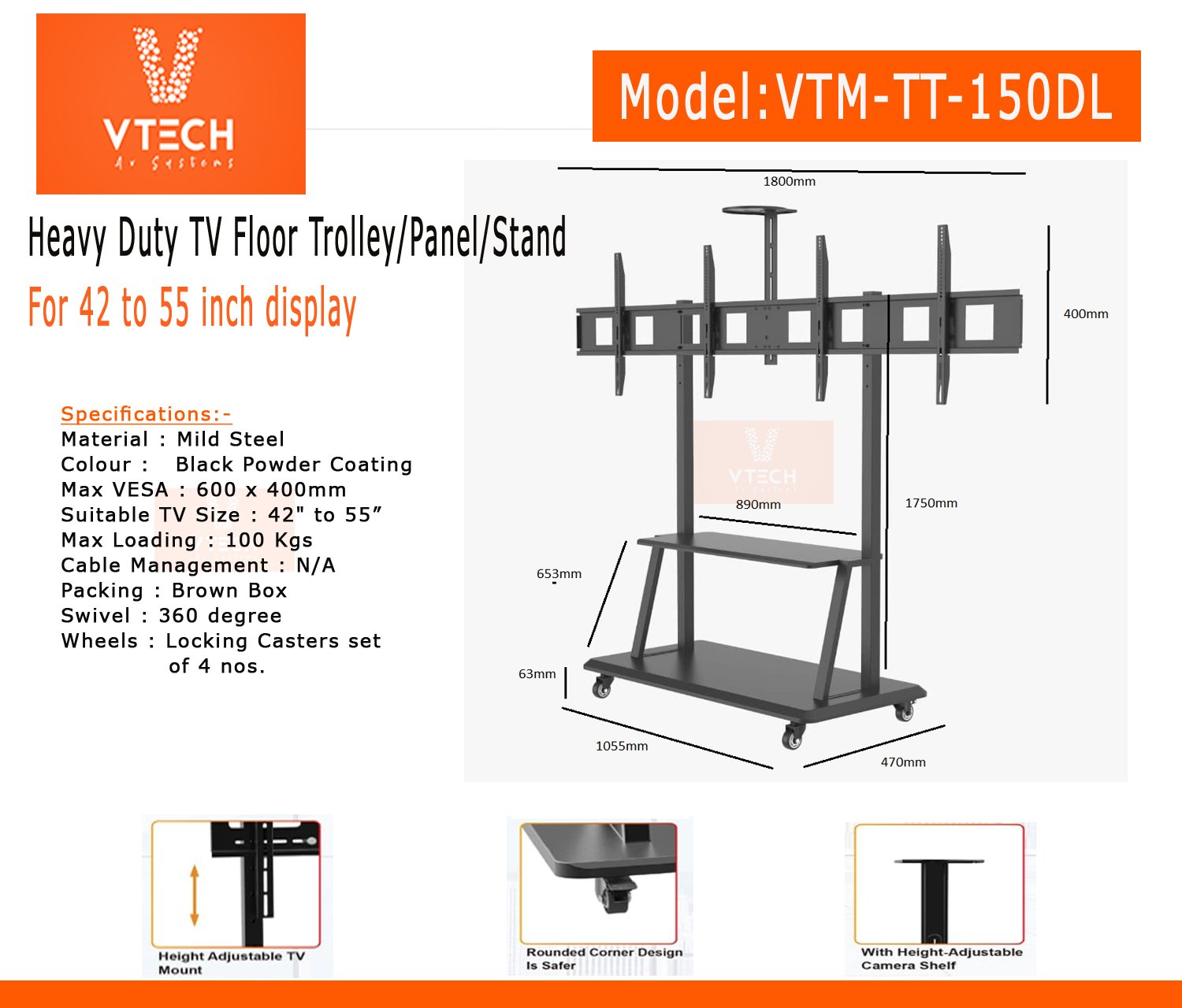 dual monitor tv stand 55 inch