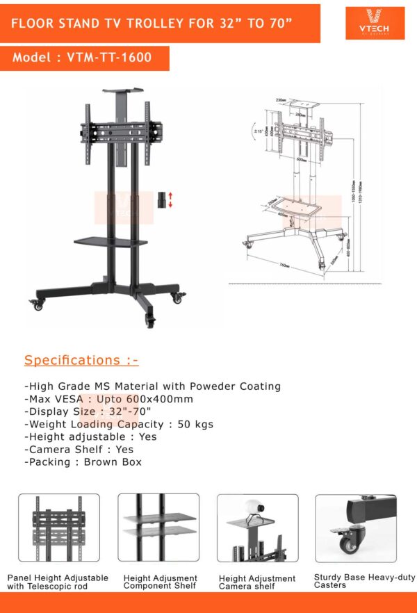 TV Trolley Stand Model : VTM-TT-1600 - Image 2