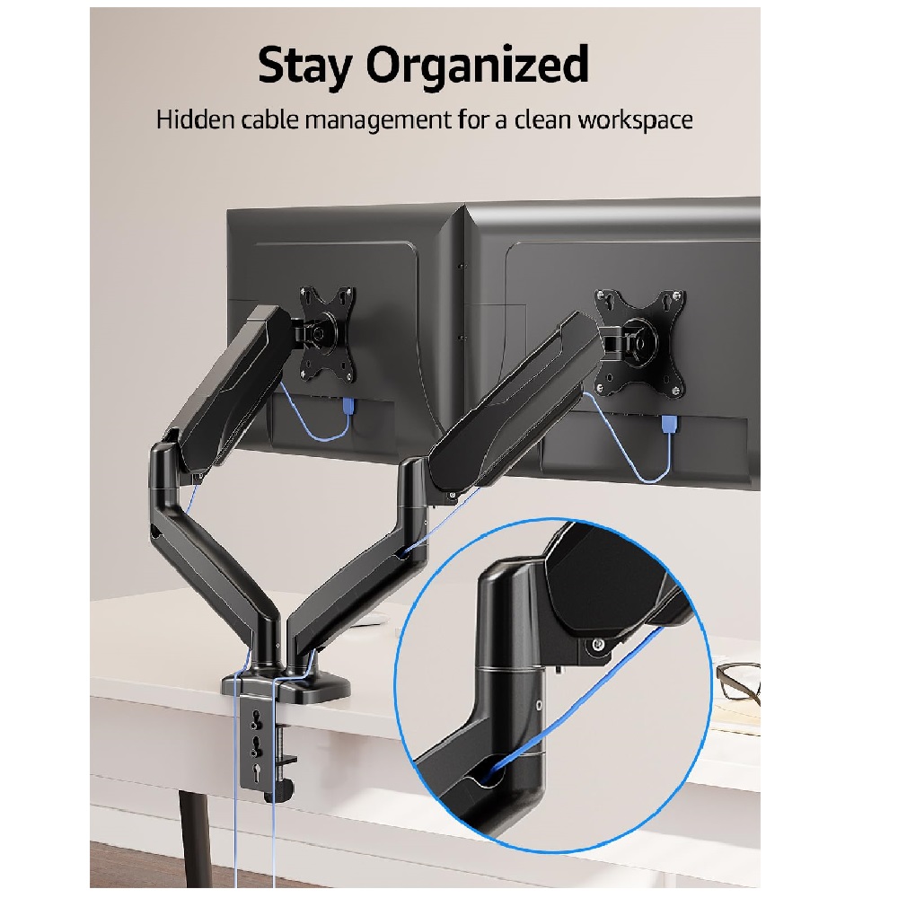 Dual Monitor Stand for Desk, Gas Spring, Adjustable Double Monitor Mount.